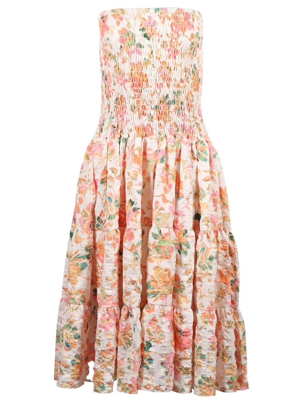 Misa Los Angeles Strapless Floral Maxi Dress in Peach, Green, Cream